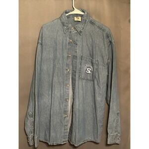 Joe College UNC Tar Heels Denim Shirt Mens XL Blue Long Sleeve Button Down VTG